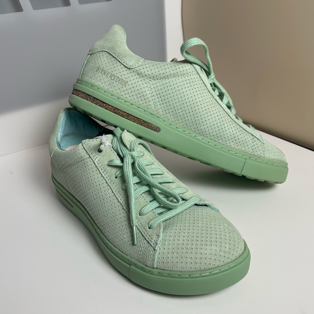 Birkenstocks Bend Low Suede Embossed Sneakers in Green Matcha Sz 38 - Picture 3 of 15